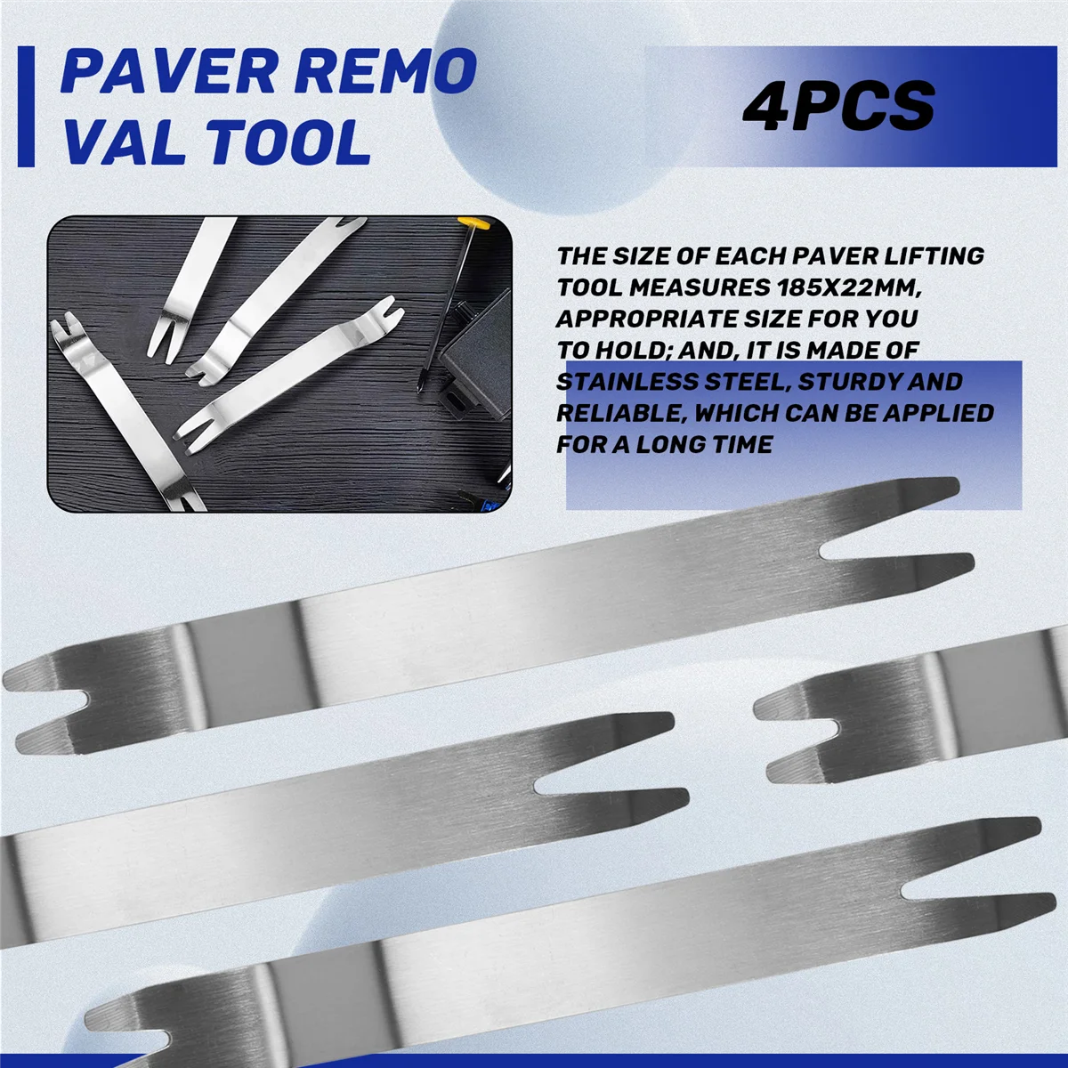 A06K 4Pcs Stainless Steel Skid Plate Snap Nail Lifter, Paver Extractor Tool Removal Raised Brick Settling Tool (185X22mm) view 6