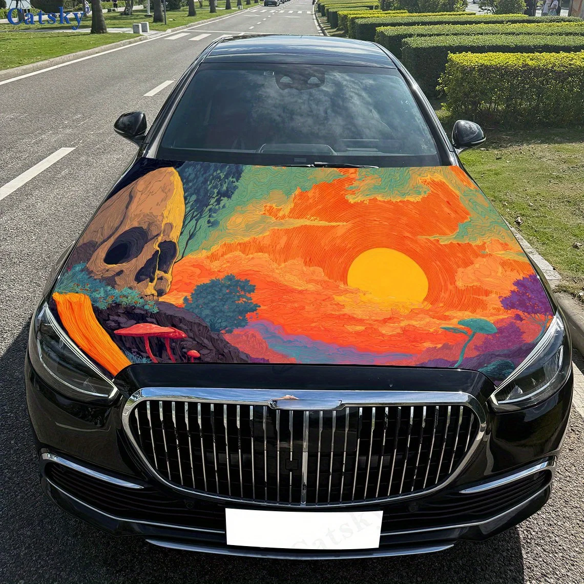 طباعة شلال جمجمة، ملصقات غطاء محرك السيارة، ملصق غطاء محرك السيارة ذاتي اللصق PVC مقاوم للماء، ملصقات حماية تزيين غطاء السيارة، AU #4