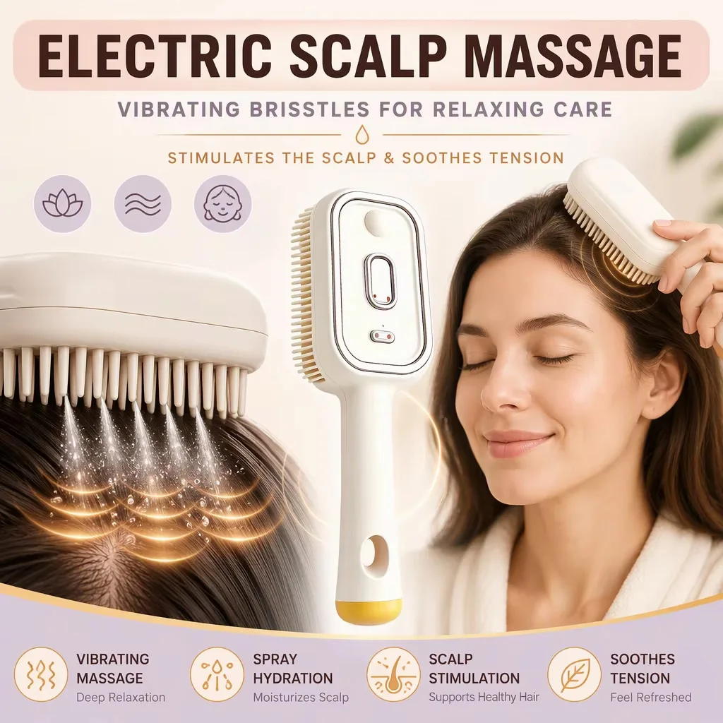 Electric Steam Hair Cushion Massage Comb Red‑Light Constant Temp Hair Styling Brush Anti‑Pull with Hair Oil for Women Gift