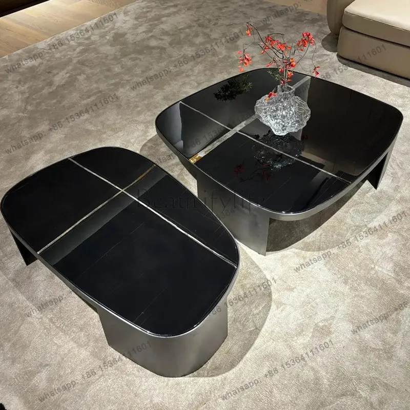 

High-end natural marble coffee table Lauren black gold special-shaped living room villa atmospheric luxury stone coffee table