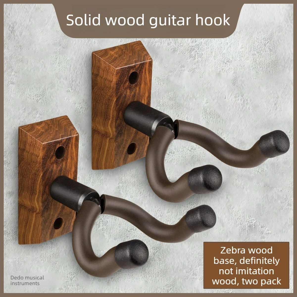 1pc/2pcs Guitar Wall Mount, Guitar Hanger with Rotating Hooks, Suitable for All Sizes of Guitars, Zebra Wood Guitar Wall Stand