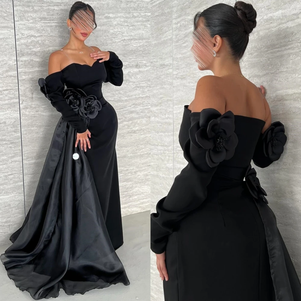 

Customized Modern Strapless Jersey Evening Dress Exquisite Flowers Cocktail Dress Temperament Sweep Train Special Occasion Gowns