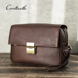 Contact's Men Clutch Password Lock Design Bag Genuine Leather Clutch Wallet Long Purse for iPad Male Handbag Capacity Large