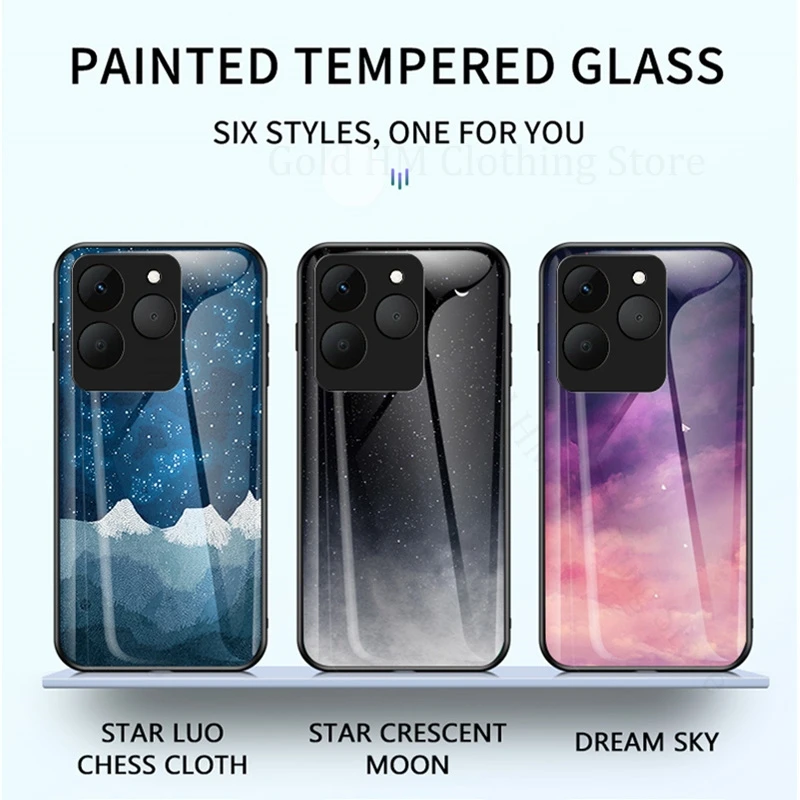 

Gradient Sky Starry Tempered Glass Phone Case For OPPO Realme 15T 15 Pro Soft TPU Bumper Galss Cover Realme 15 14 12 13 Pro Plus