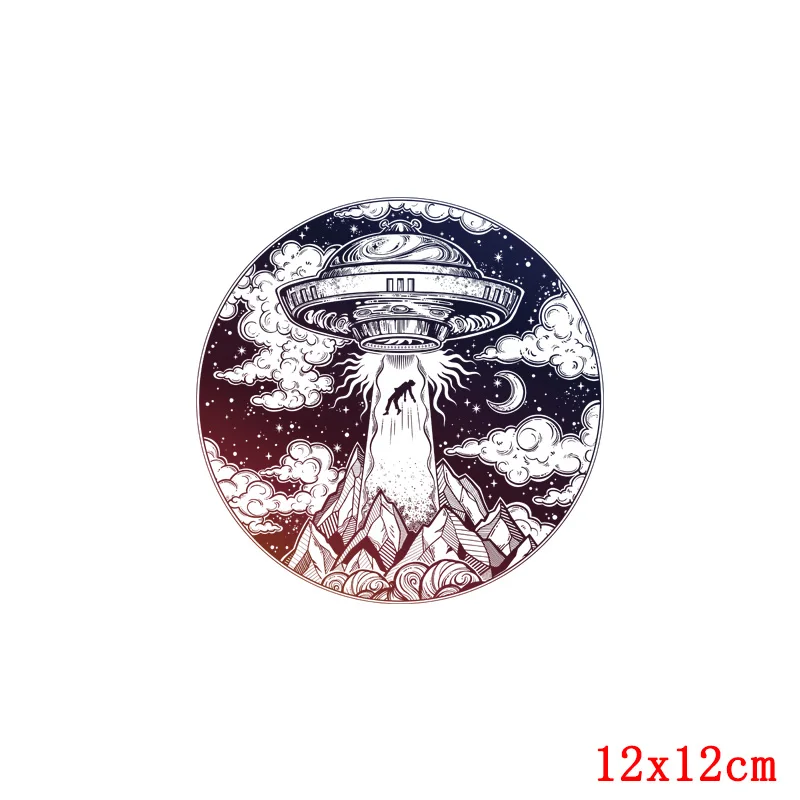 Van Gogh Space Astronaut Stickers Heat Transfers Mountain Thermal Patches For Clothing DIY Iron On Patches Ironing UFO Applique