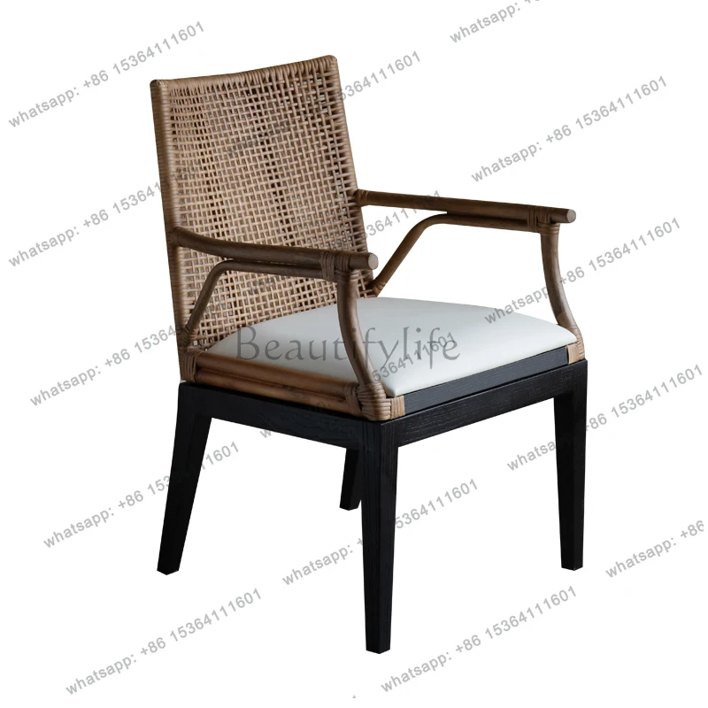 

Medieval rattan dining chair wabi-sabi retro backrest single chair courtyard outdoor chair