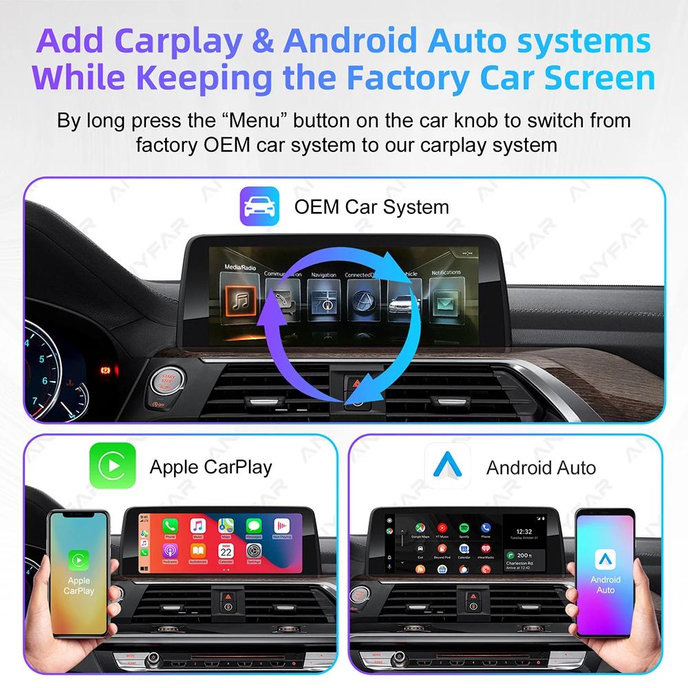 Wireless CarPlay Android Auto Retrofit Kit Decoder Box For BMW EVO MGU ID5 6 7 System 1 3 5 6 7Seires X1 X2 X3 X4
