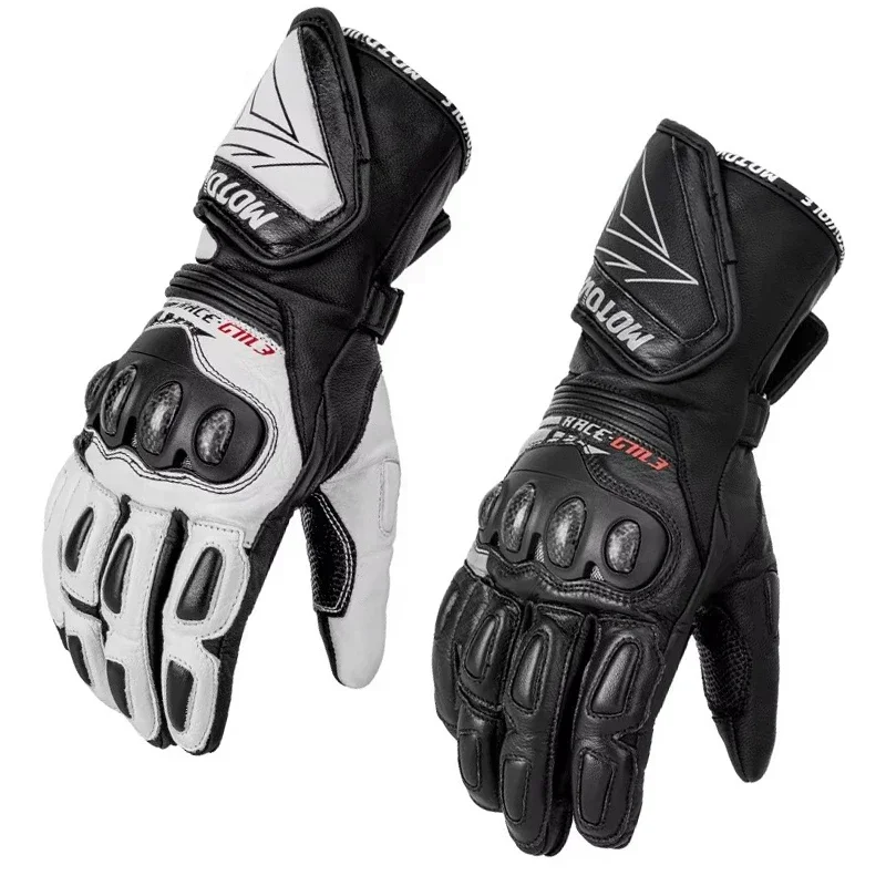 Genuine Leather Windproof Motorcycle Gloves Touch Screen Long Version for Dirt Motocross Racing Gloves Winter Outdoor