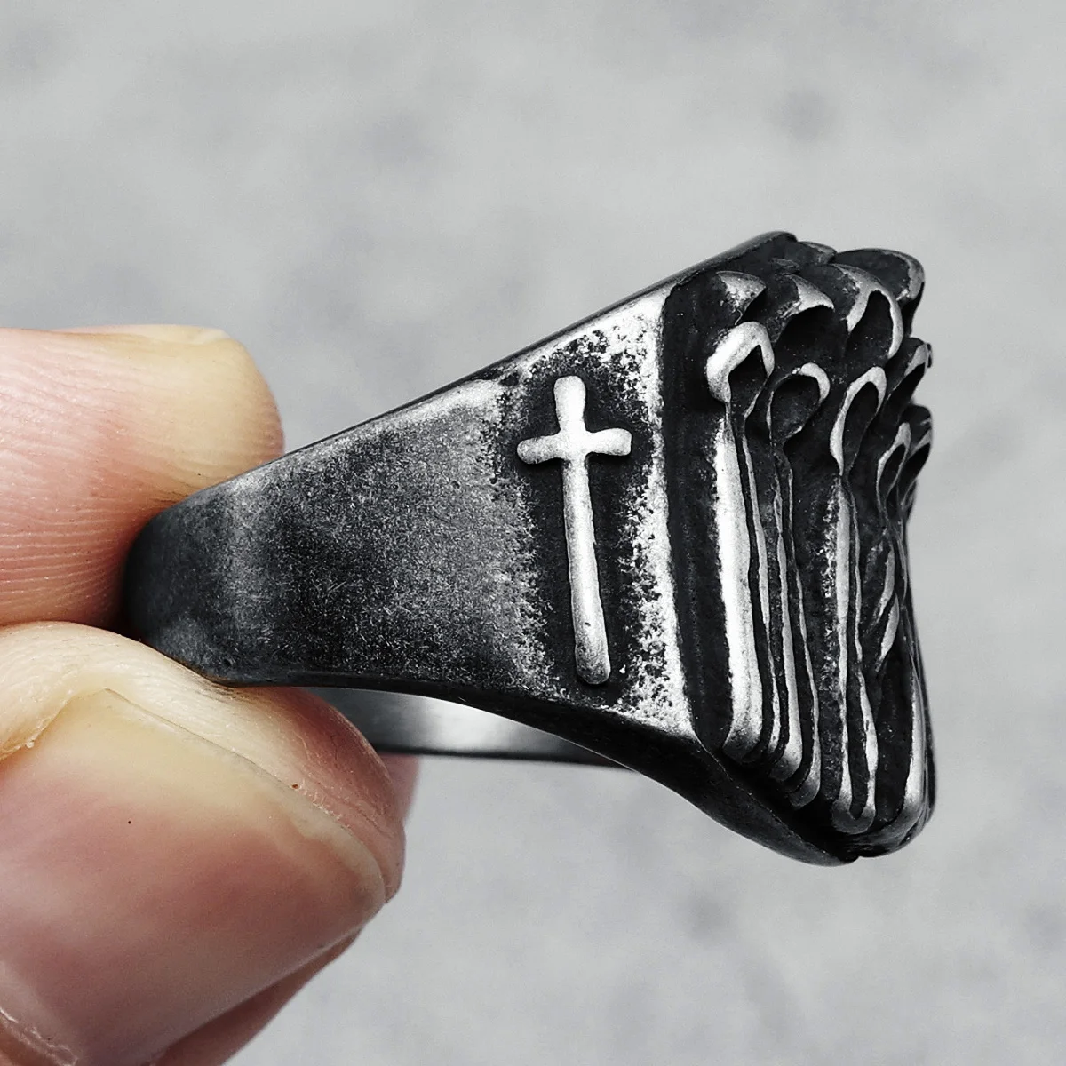 Judgment Day Cross Rings 316L Stainless Steel Men Artistic Ring Punk Rock Religion for Male Rider Jewelry Best Gift Dropshipping