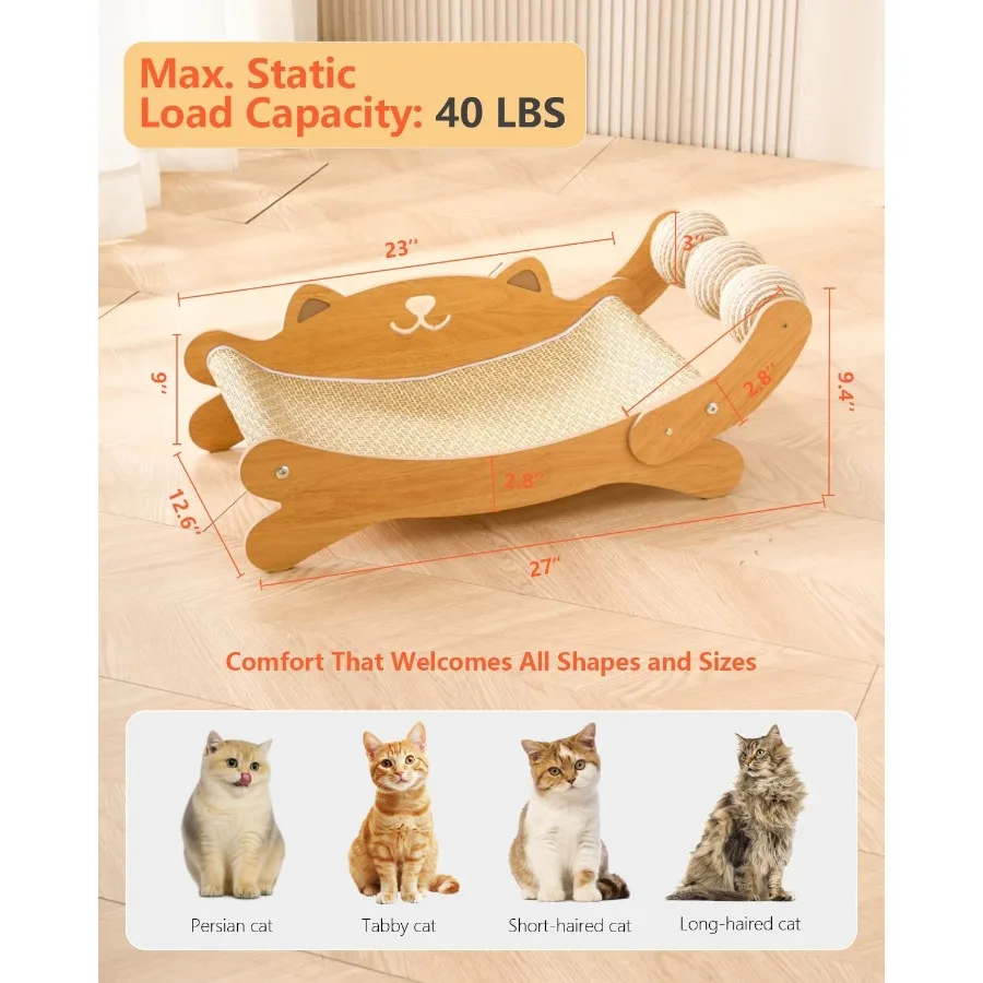 Tiragraffi per gatti robusto e durevole con giocattoli a sfera in sisal Set di mobili per letti per gatti in legno progettati per giochi al coperto e