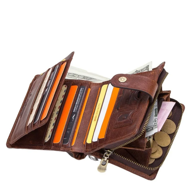 Genuine Leather Wallets Women Men Wallet Short Small RFID Blocking Card Holder Wallets Ladies Red Coin Purse