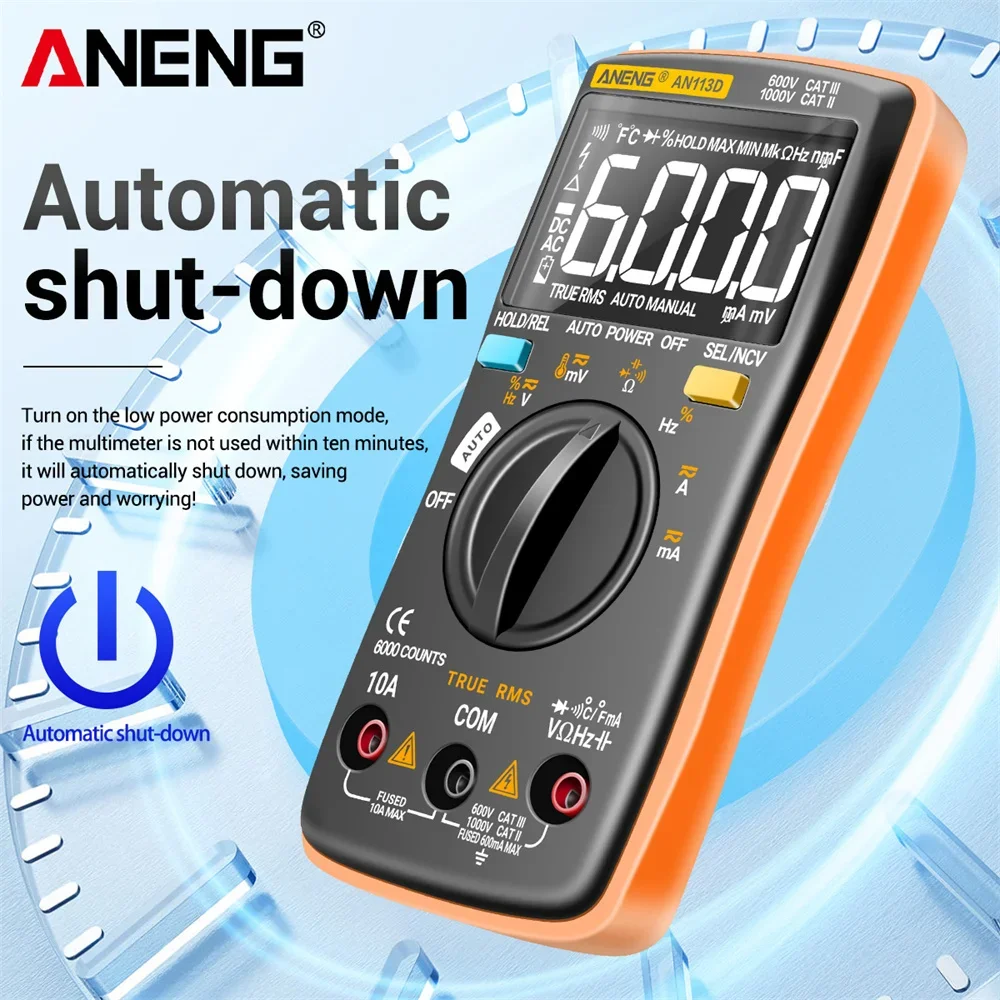 ANENG AN113D Digital Multimeter 6000 Counts AC DC Voltage Current Detector True RMS Auto Ranging LCD Meters Household Portable