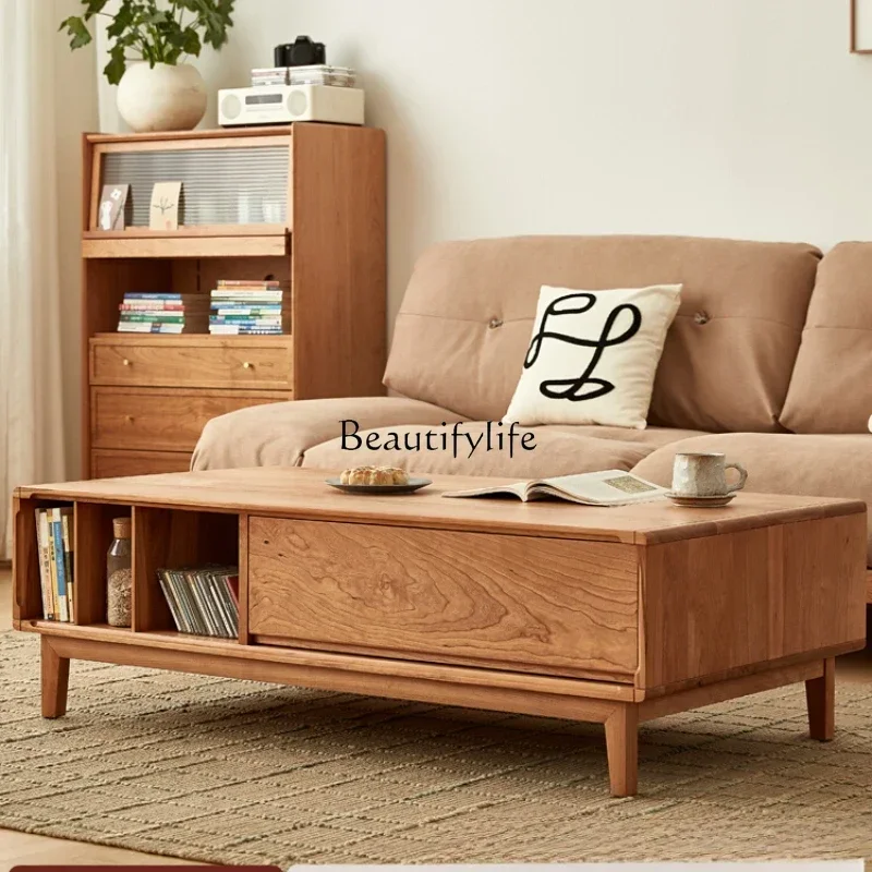 

XX39Nordic solid wood coffee table Japanese simple cherry wood log color living room small apartment coffee table