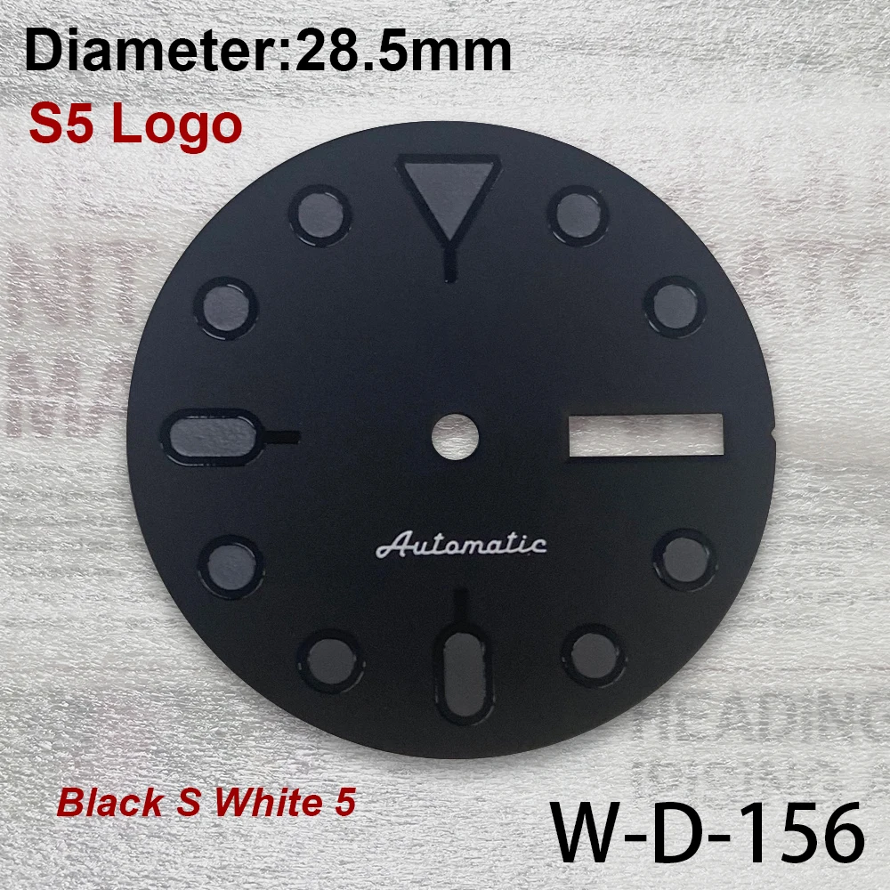 28.5mm S 5 Logo SKX007 Dial Fit NH36/4R36 Movement Green Luminous Black Matte Dual Calendar Dial Watch Modification Accessories