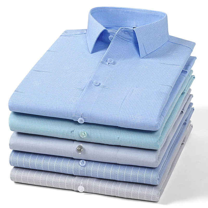 ModaL elastic plaid long sleeve shirts for man slim fit formal plain shirt soft anti-wrinkle business office elegants clothes
