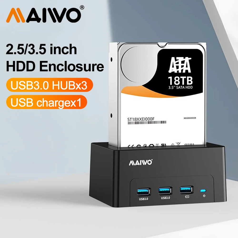 MAIWO HDD 케이스 USB to SATA 도킹 스테이션, 2.5 3.5 SATA HDD SSD용, USB 3.0 포트 2 개, 고속 충전 포트 1 개, 3.5 인치