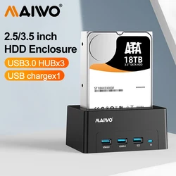 MAIWO 3.5'' HDD Case USB to SATA Docking Station for 2.5 / 3.5 SATA HDD SSD with 2 USB 3.0 Ports 1 Fast Charge Port HDD Case