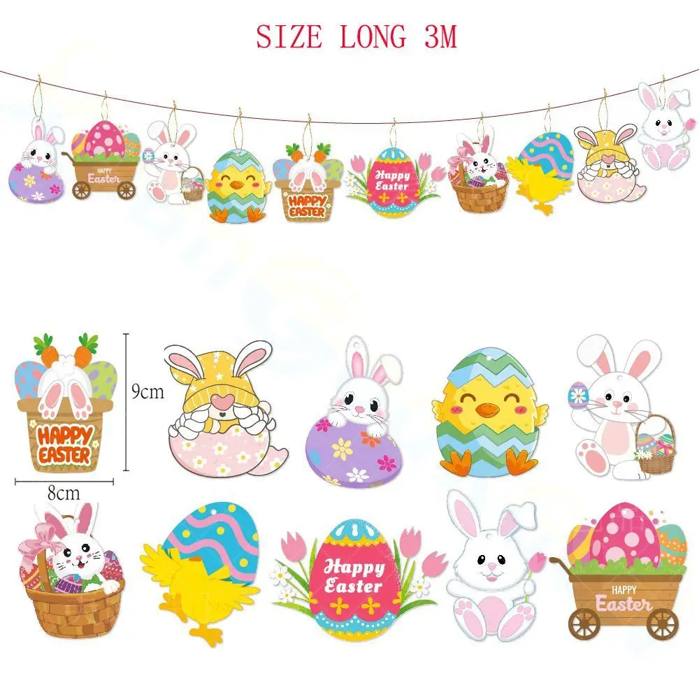 3 Meters Hanging Colorful Flags Cartoon Rabbit Easter Egg Ornaments Home Festival Party Decorations Amusement Park Kindergarten