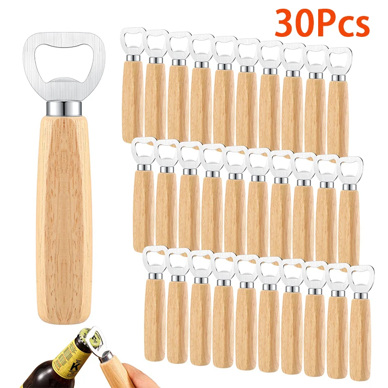 30Pcs Wood Wine Bottle Opener Stainless Steel Bottle Opener Wood Handheld Heavy Duty Bartender Bottle Opener