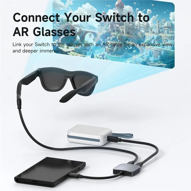 FULL-For XREAL One/Air Rayneo Air VITURE Compatible AR Smart Glasses USB-C Charging Data& Power Supply Cable 4K 60Hz Wedge Plug