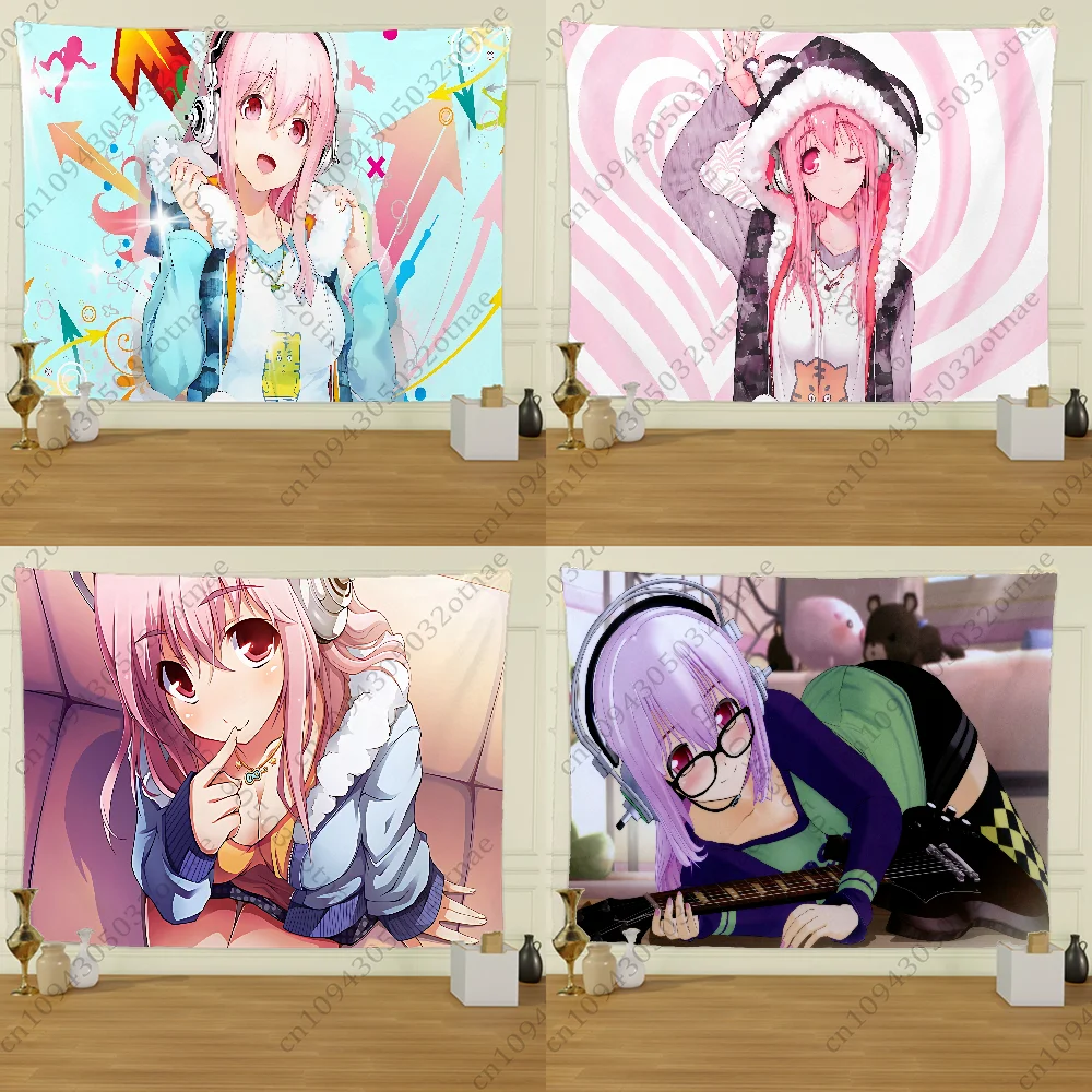 S-Super S-Sonico Tapestry Flag Creative Pattern Photo Living Room Wall Art Tapestry Decor Party Outdoor Decorate Banners