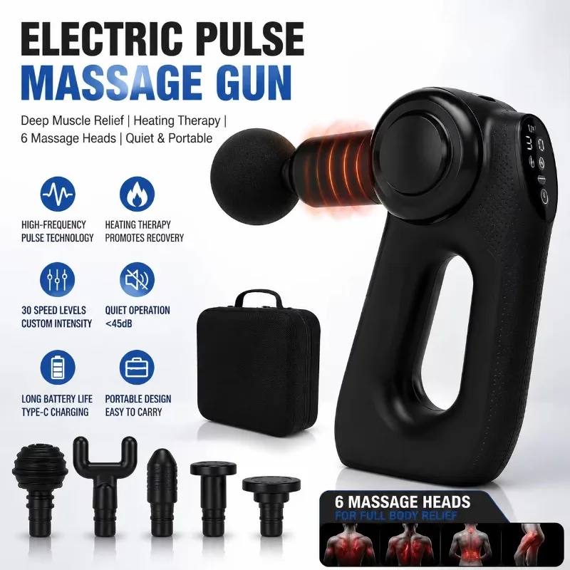 Electric Pulse Massage Gun Heating Fascia Muscle Relaxer Body Spinal Therapy Massager
