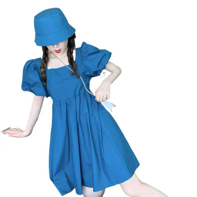 فستان بناتي صيفي بأكمام منتفخة لعام 2025 فستان نسائي من القطن والكتان بلون الحلوى مقاس كبير فستان حفلات صغير على الطراز الكوري #1