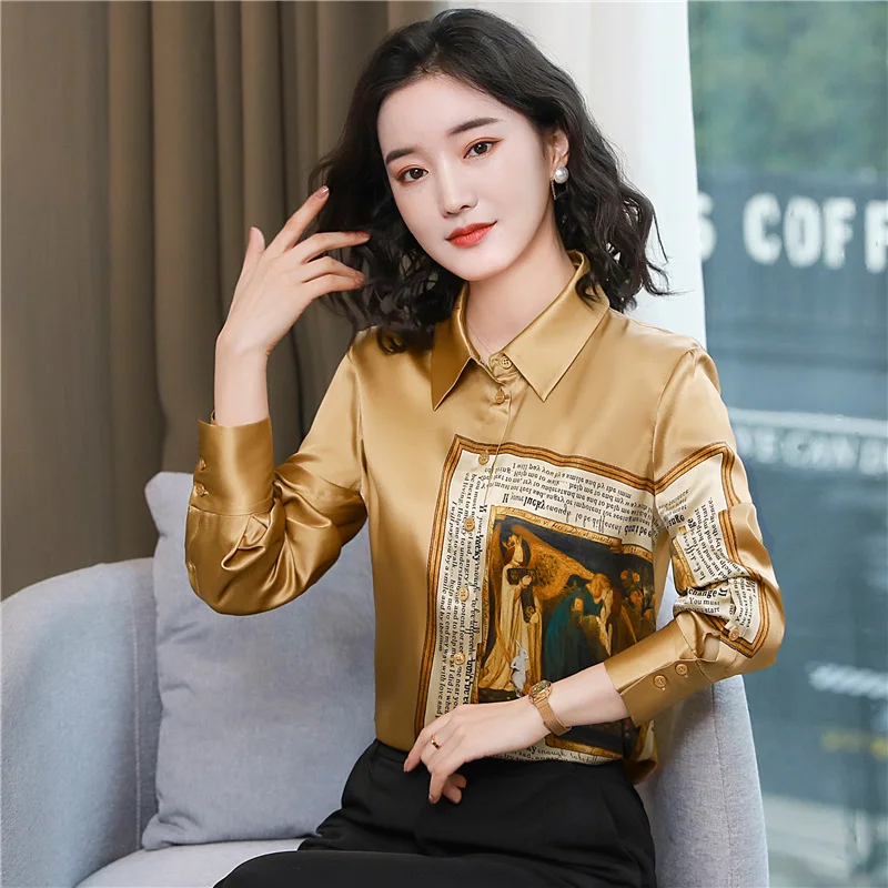 Early Autumn New Women\'s Shirt Vintage Fashion Printed Tops Office Lady Elegant Chic Commute Casual All-match Blouses