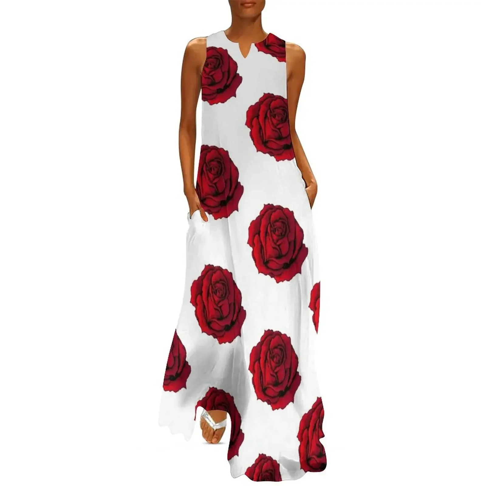 

Rose summer RED Long Dress dress party evening elegant luxury celebrity Women's dresses women dress prom clothes