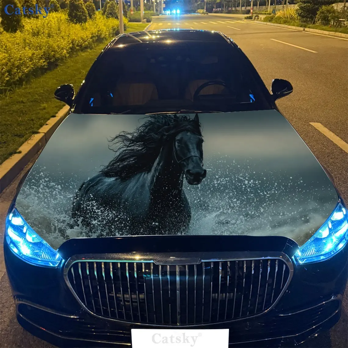 

Pentium's Dark Horse Car Hood Sticker, PVC Waterproof Self-Adhesive Car Hood Sticker, Car Hood Decoration Protection Sticker, Au