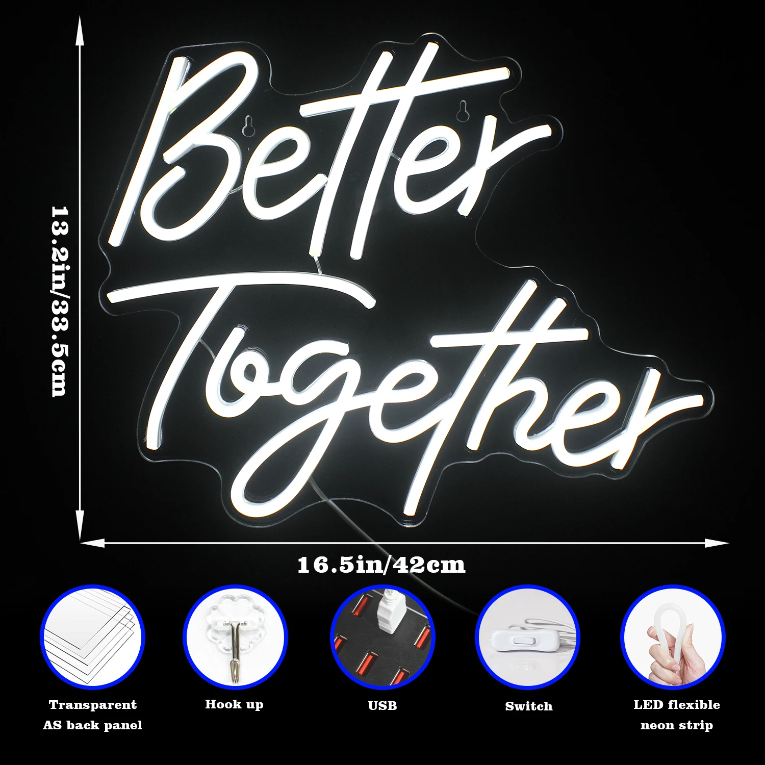 더 나은 함께 네온 사인 클로드 LED 네온 조명, 침실 장식, USB 벽 장식, 파티, 아이 방, 생일 파티 아트
