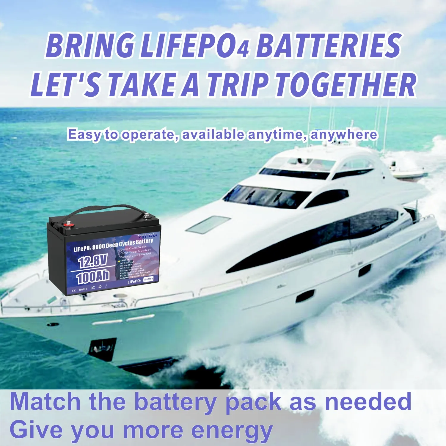 VEMDIA 12V 100Ah LiFePO4 Battery Built-in Intelligent BMS for RV Solar Marine Trolling  Motor  Backup Power