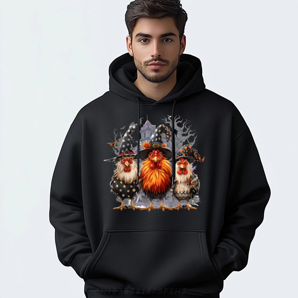 Halloween Spooky Chickens Haunted House Chickens Hoodies Men 100℅ Polyester Fiber Streetwear Men Hoodies Slogan