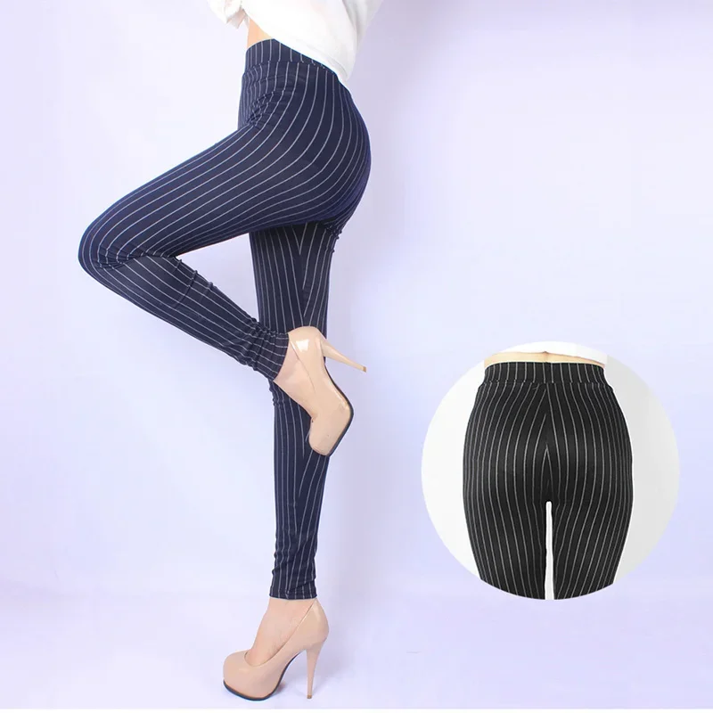 Mulher super elástica leggings listrado preto calça de fitness cintura alta moda coreia calcinha magro pilha esporte respirável macio jean