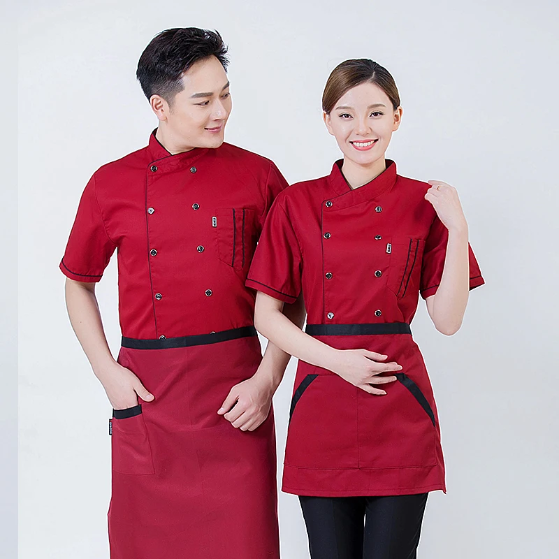 Chaqueta de Chef de manga larga para hombre y mujer, camisa de Chef, delantal, sombrero, abrigo de cocinero de panadería, ropa de pastelería, uniforme de camarero de restaurante