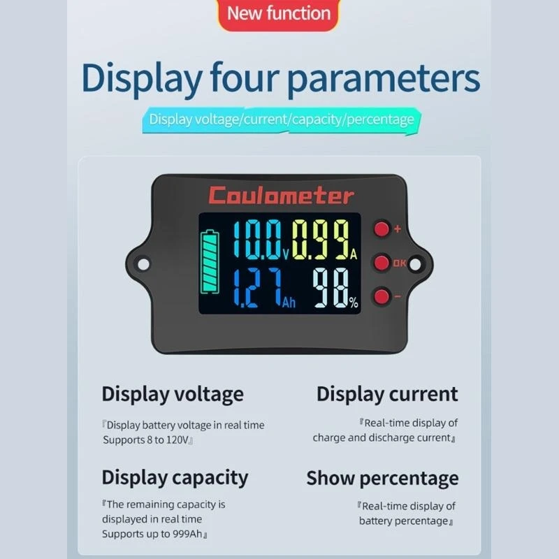 W91A旅行8-120Vバッテリーテスターエンジニアおよび電子愛好家向けの軽量クーロンメーターリチウムバッテリーカウンター