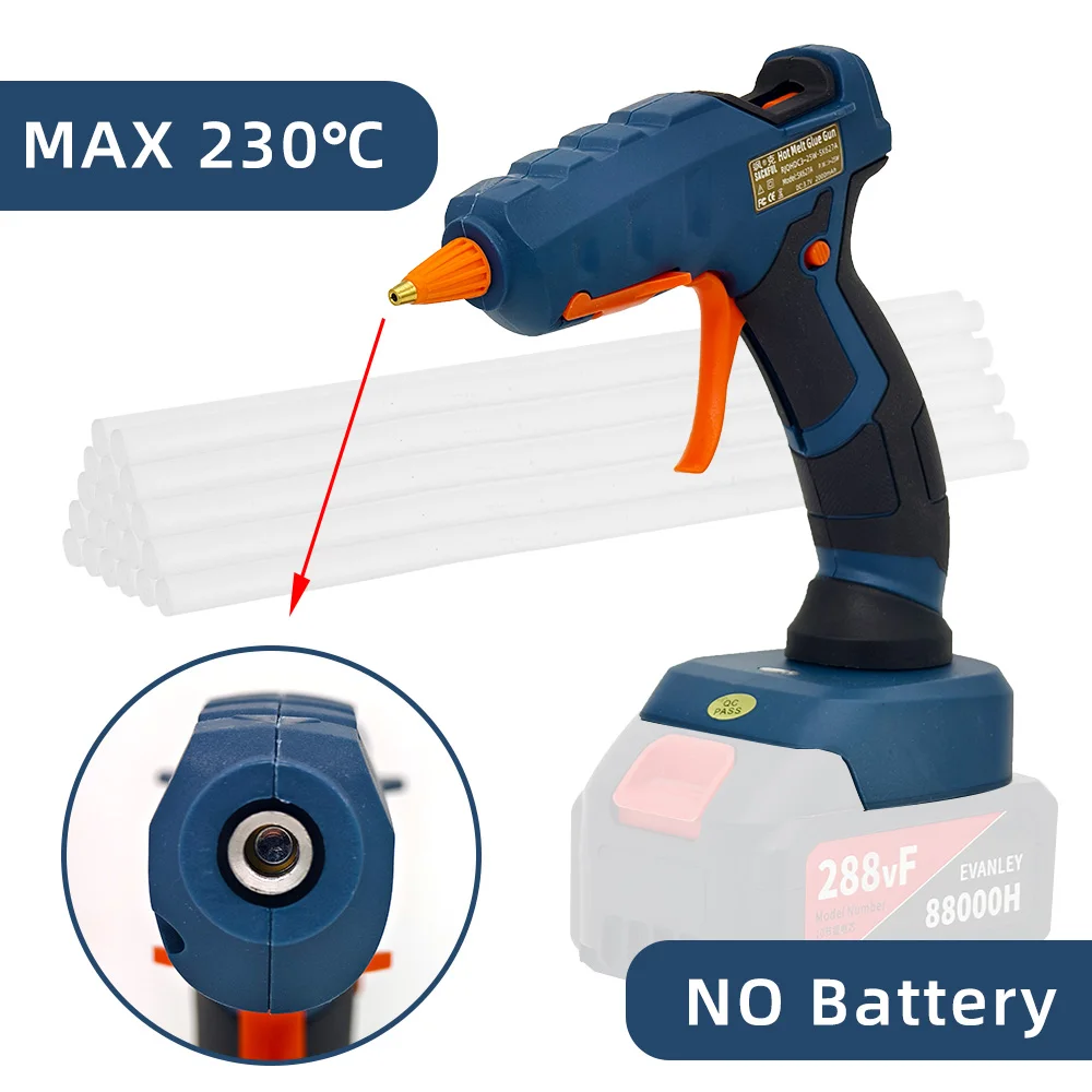 18v Cordless Hot Glue Melt  Gun Uses 7mm Glue Sticks,  Replaceable Nozzle  Compatible With Makita, Dewalt Milwaukee (No Battery)