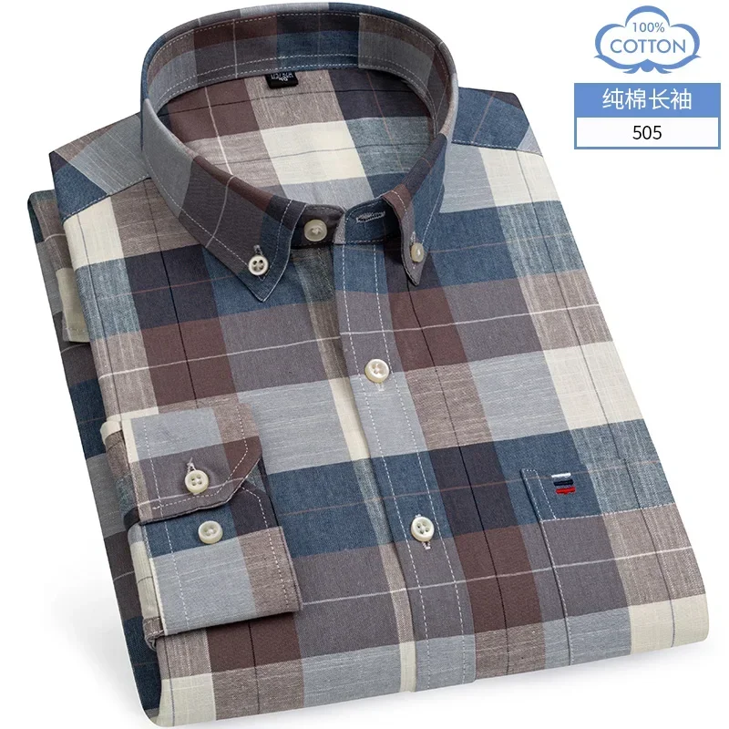 

7XL 100% Pure Cotton Oxford Striped Plaid Shirt Business Pocket formal shirts for men plus large size shirts for men long sleeve
