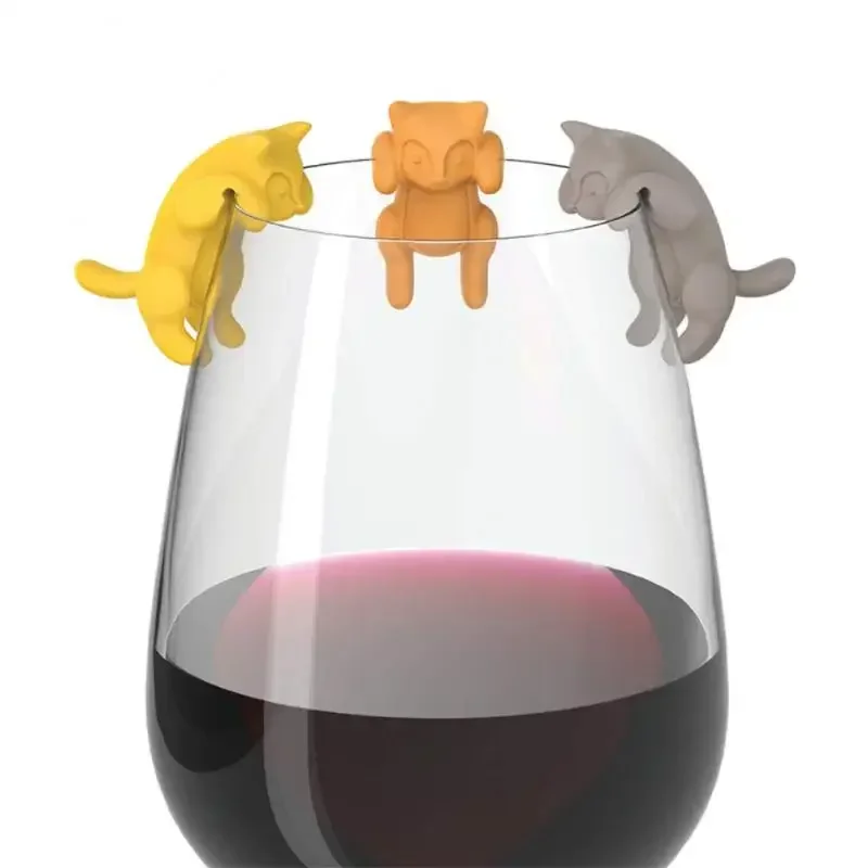 6Pcs/set Kitten Wine Cup Recognizer Portable Hanging Meow Wine Glass Markers Tools Kitchen Silicone Cat Clip Labeling Supplies