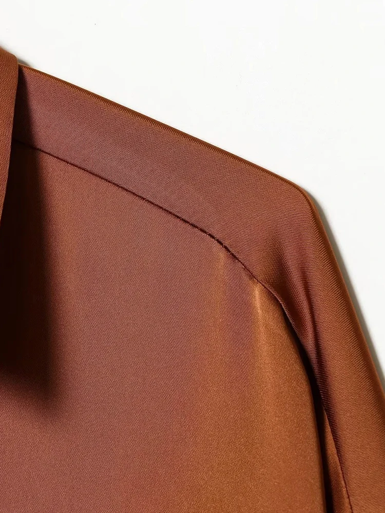 المرأة ريشة المرقعة الساتان شيك قمصان للنساء واحدة الصدر فضفاضة طويلة الأكمام قميص الإناث عادية الربيع مكتب القمم