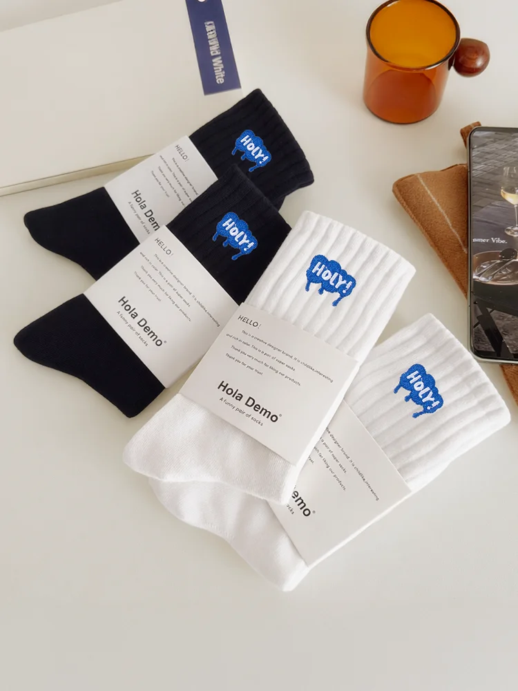 Calcetines de Algodón Puro hasta la Pantorrilla para Hombre Mr. Kihara, Calcetines Deportivos Antiolor, Bordados, Modernos, Transpirables y Cómodos