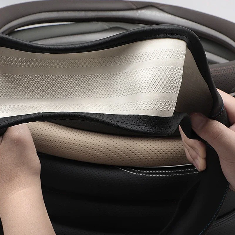 High Leather Braid on Car Auto Steering Wheel Cover Wrap for Nissan Pathfinder 2021 2022 2023 2024 2025 D Type view 5
