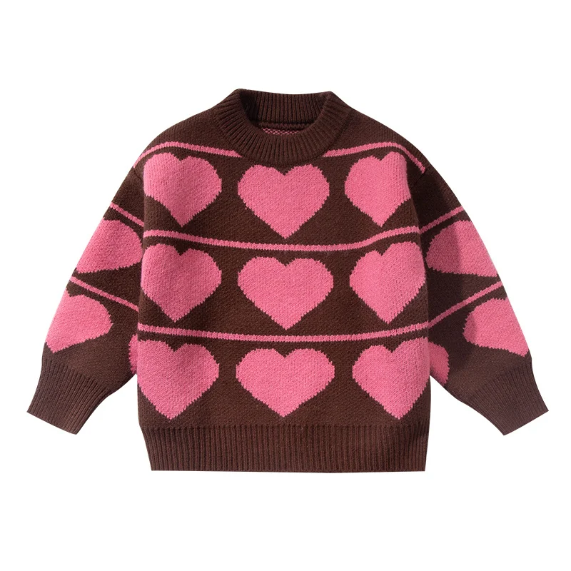 Soft Sweater For Girls Spring Fall Kids Knitted Pullover Heart Pattern Casual Tops For Children\'s Clothes 6 8 10 12 14 Years Old