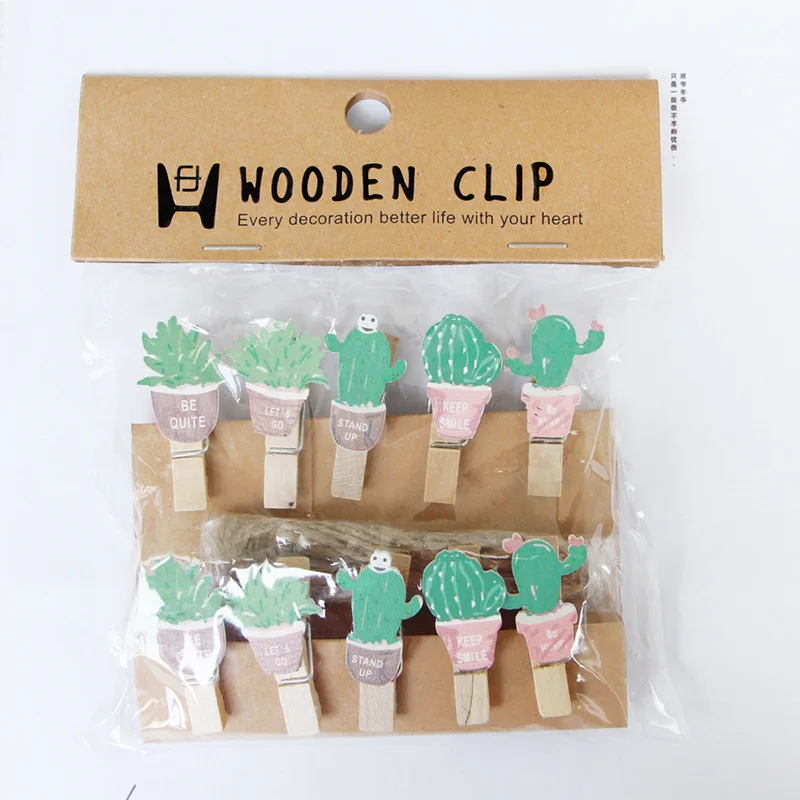 10pcs 35x7mm CactusLovely Wood Clothes Pegs Clothespin Clips Office Party Decoration Accessories Photo Hanging Pegs ﻿