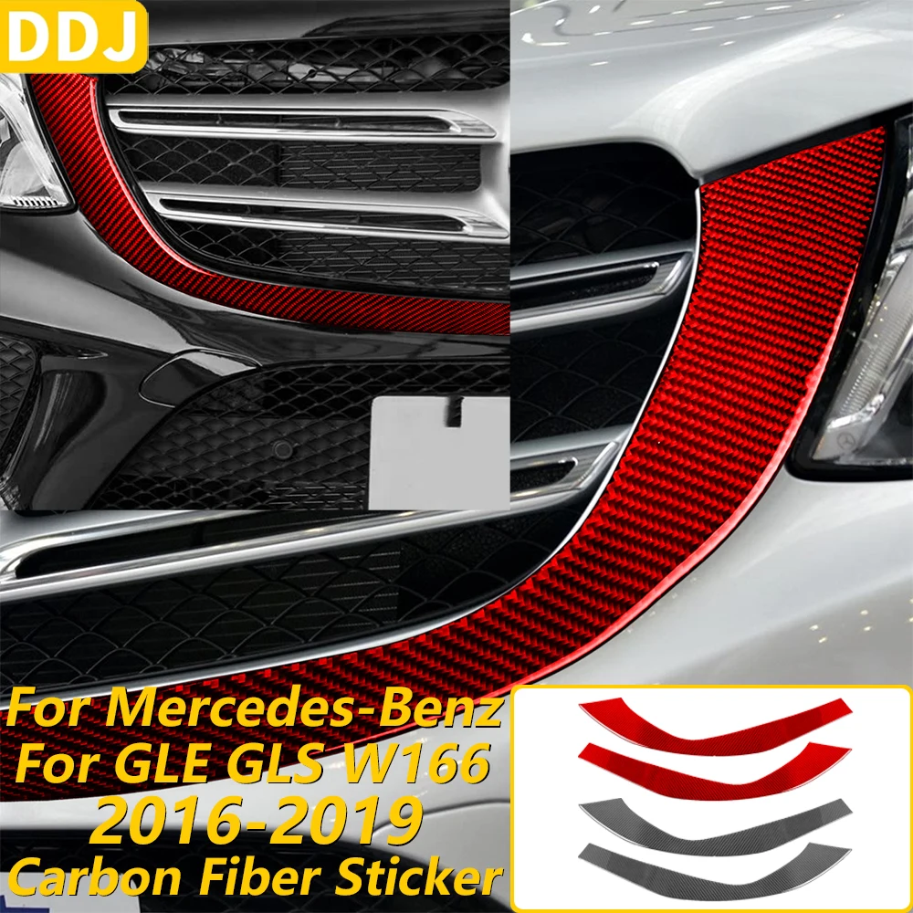 

For Mercedes-Benz GLE GLS W166 2016-2019 Carbon Fiber Front Bumper Grille Vent Panel Cover Car Accessories Decoration Sticker