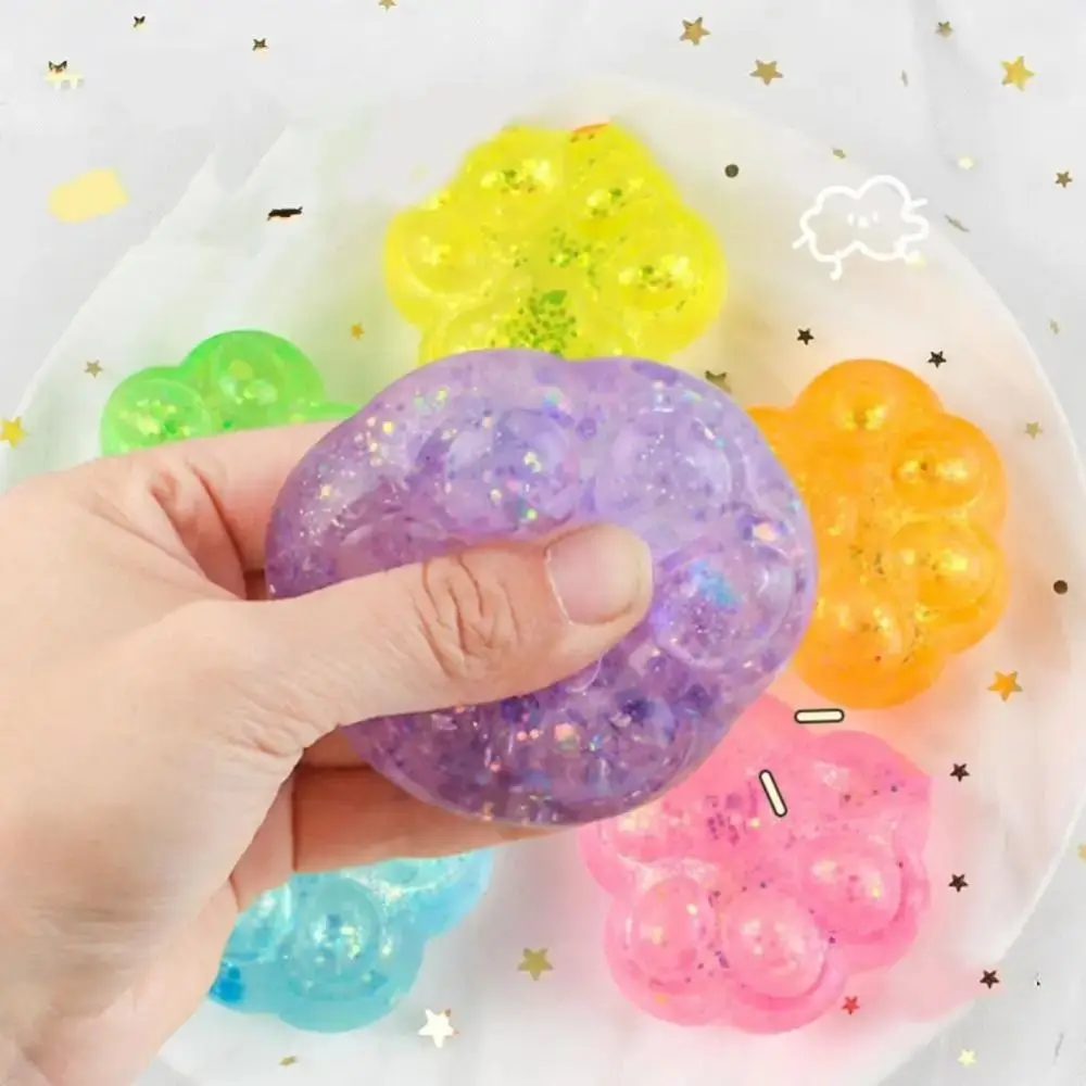 Sensory Toys TPR Cat Paw Slow Rebound Toy Colorful Sequins Squeeze Cat Paw Ball Cat Paw Cartoon Cat Claw Pinch Toy Unique Gift