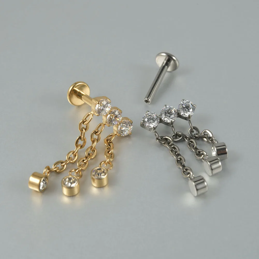 1PC G23 Titanium Minimalist Dangle Cartilage Earrings Stud 16G Internally Threaded Zircon Helix Ear Tragus Piercing Jewelry