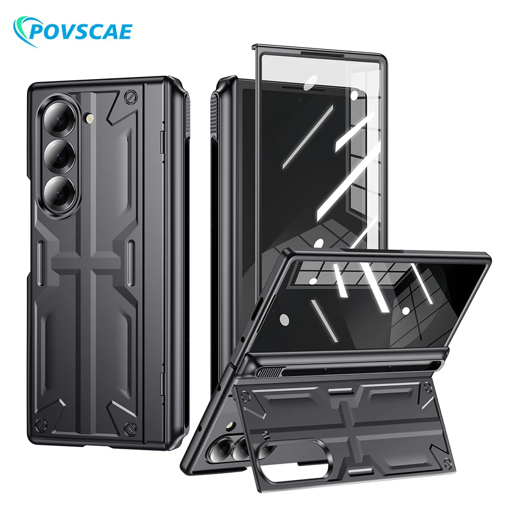 

POVSCAE For Samsung Galaxy Z Fold 6 Case Full-coverage Hinge Protection Shockproof Armor Case With S Pen Slot Screen Protector