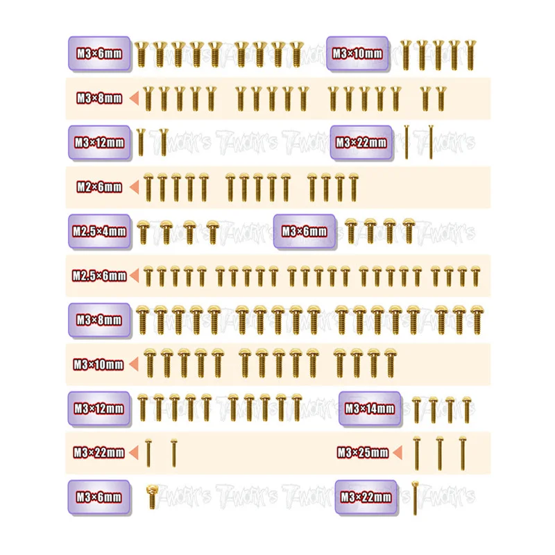 

Original T works GSS-D2EVO Gold Plated Steel Screw Set 134pcs. ( For HB Racing D2 EVO ) professional Rc part