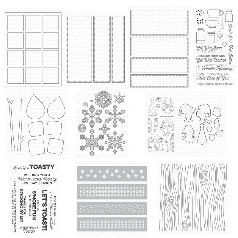 November 2023 New Christmas Santa's Elves Square Grid Woodgrain Clear Stamps Cutting Dies Scrapbooking for Paper Making Card